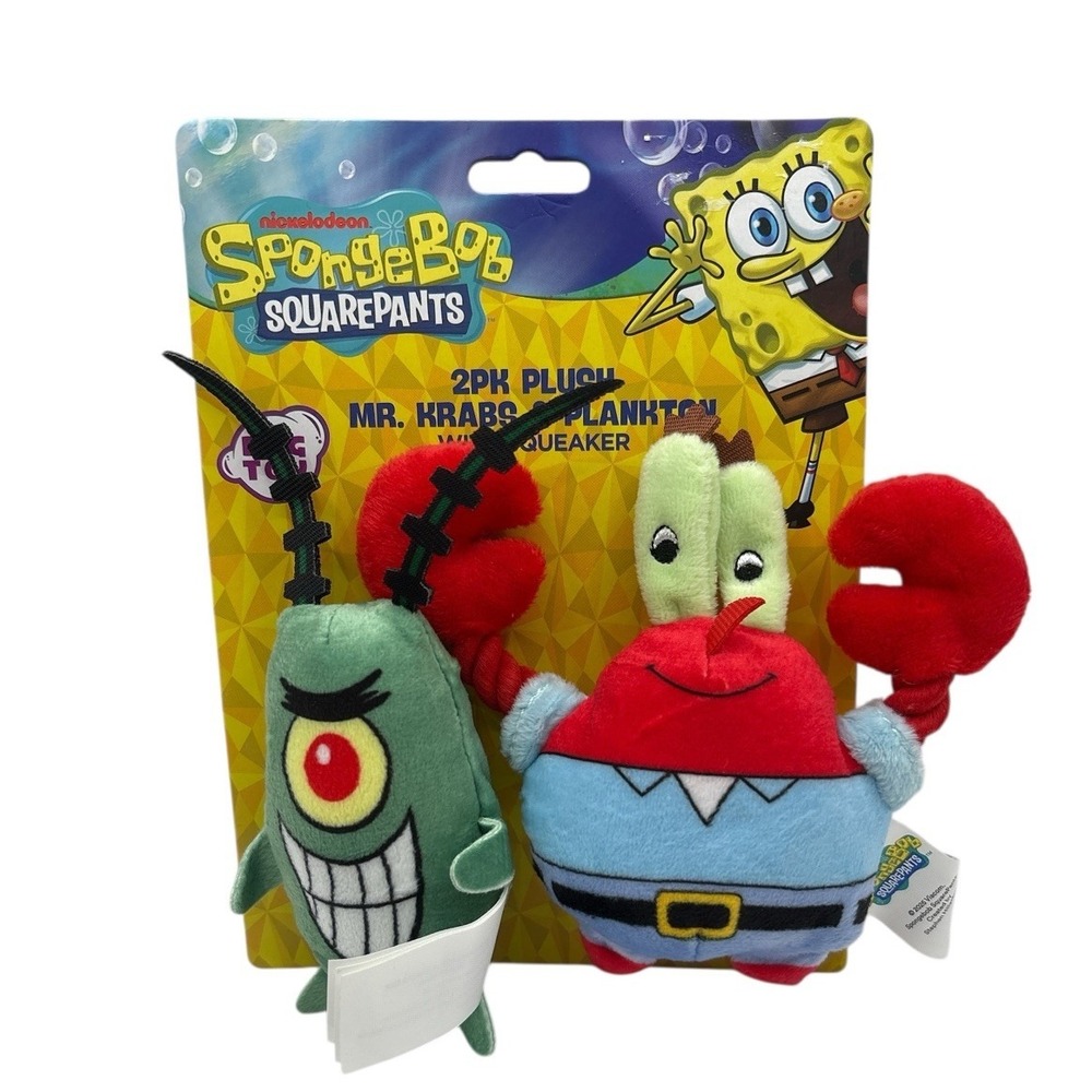 SpongeBob Dog Toys MR KRABBS & PLANKTON‎ Plush Set with Squeaker 2pc